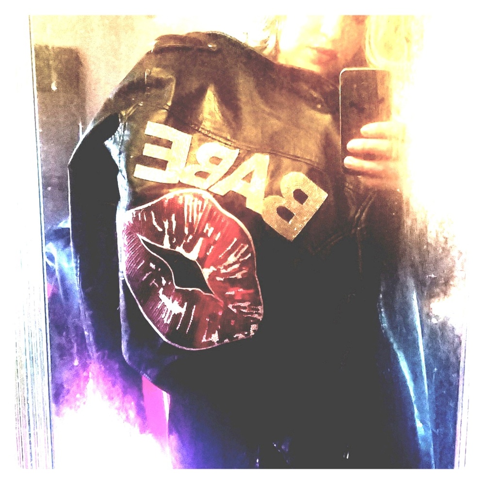 'BABE' Embellished Moto Jacket